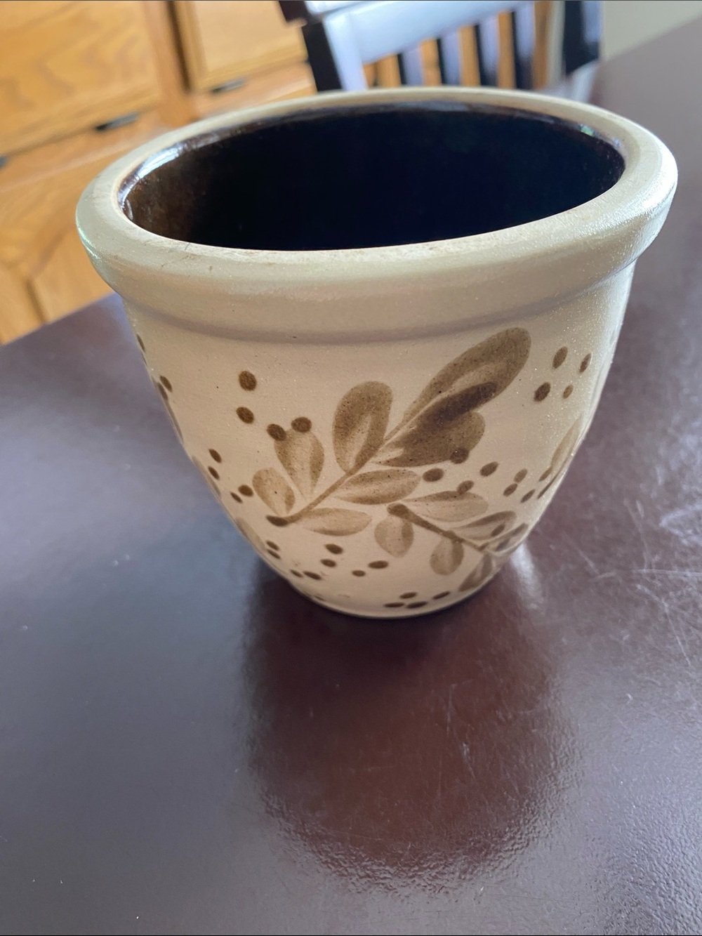 Hand-Painted Cream Ceramic Planter with Brown Leaf Motif BBP